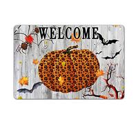 Halloween Leopard Pumpkin Tin Sign Retro Wood Grain Metal Sign Scary Halloween Hanging Sign Holiday Party Tiered Tray Decor Creepy House Art for Home Kitchen Fireplace Mantle Cafe 8x12in