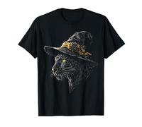 Halloween Leopard Witch Drawing Animal Motif Halloween T-Shirt