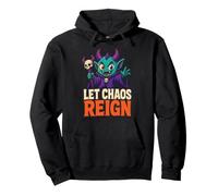 Halloween Let Chaos Reign Demon Horns Flames Cartoon Art Pullover Hoodie