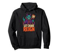 Halloween Let Chaos Reign Demon Horns Flames Cartoon Art Pullover Hoodie