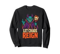 Halloween Let Chaos Reign Demon Horns Flames Cartoon Art Sweatshirt