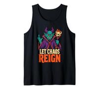 Halloween Let Chaos Reign Demon Horns Flames Cartoon Art Tank Top