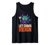 Halloween Let Chaos Reign Demon Horns Flames Cartoon Art Tank Top