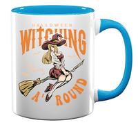 Halloween Let's Get Spooky Witching A'round Kinky Witch Ceramic Tea Coffee Mug Light Blue