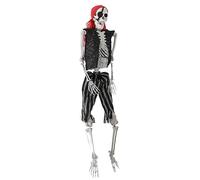 Halloween Life Size Skeleton 165cm, Pirate Outfit, Posable Joints, Haunted House Graveyard Scence Prop for Indoor Outdoor Decorations (White)