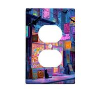 Halloween Light Switch Cover Plate/Outlet Covers, Violet Night Scene with Cats and Bats, Thermoplastic Wall Plates, Standard Size Single Duplex Outlet
