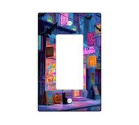 Halloween Light Switch Cover Plate/Outlet Covers, Violet Night Scene with Cats and Bats, Thermoplastic Wall Plates, Standard Size Single Rocker