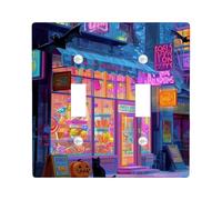 Halloween Light Switch Cover Plate/Outlet Covers, Violet Night Scene with Cats and Bats, Thermoplastic Wall Plates, Standard Size Double Toggle