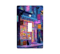 Halloween Light Switch Cover Plate/Outlet Covers, Violet Night Scene with Cats and Bats, Thermoplastic Wall Plates, Standard Size Single Toggle