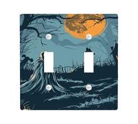 Halloween Light Switch Cover Plates/Outlet Covers, Full Moon and Ghost Silhouette for Spooky Decor, Thermoplastic Wall Plates,Standard Size Double Toggle