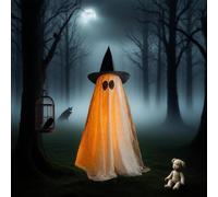 Halloween Light Up Ghost, 78.7inch Sparkly Ghost Decorations, Spooky Ghosts with Witch Hat, Scary Ghosts Decorations with LED String Lights, for Home Outside Porch Garden Yard Lawn Decor