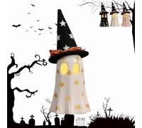 Halloween Light Up Ghosts Figurine with Witch Hat, Cute Ghost Statue for Spooky Halloween Decor, Resin Small Ghost Figurines with Light, for Indoor Party Tabletop Home Decoration (White)