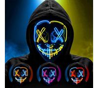 Halloween Light Up Mask, 2 Color Cross Neon Light Up Mask, Scary Masks with 3 Lighting Modes, Rave Face Costume for Halloween Christmas Carnival Festival Cosplay Party G