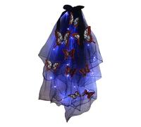 Halloween Light Up Veil Headband with Butterfly Hairband Cosplay Wedding Headpiece Costume Headwear Accessory