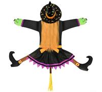 Halloween Lighted Flying Witch Decoration, Crashing Witch Into Tree With Led Lights, Lifelike Orange Hair Nylon Prop For Outdoor Yard Garden Party, 108X77Cm