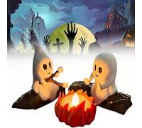 Halloween Lights Ghost Campfire Gathering with Cat and Dog Ghost Campfire LED Nightlight Cute Warm Statue Funny Halloween Decorations for Home Mantel Desk Bedside Lighting (No Pets)