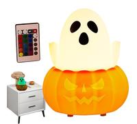 Halloween Lights Indoor | Ghost Pumpkin Silicone Night Light - Cute Spooky Colorful Lighting for Holiday Desk Kitchen Fireplace Kids Mantle Farmhouse Bedroom Home House
