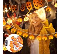 Halloween Lights Outdoor,4.92 ft Pumpkin String Lights 10 Led Battery Operated,3D Cute Orange Jack-O-Lantern for Indoor Bedroom Outdoor Camper Party Decor Halloween Decoration