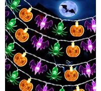 Halloween Lights Outdoor - 9.8 Feet 20 LED Multicolour Halloween Lights, 3D Pumpkin Bat Spider Light String, 2 Modes Decor Light for Outside Garden Decor Yard Front Door Party Window Decorations