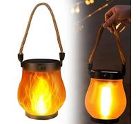 Halloween Lights,Solar Lantern Outdoor Lights Rechargeable,Waterproof Flickering Flame Solar Lantern with Warm Light,Halloween Mood Lighting Portable Hanging Fire Bowl for Garden,Patio,Camping (1)