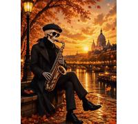 Halloween Lined Notebook - Back to School: Perfect for Note Taking, College, University, Work and Daily Writing | Dark Academia Aesthetic | Skeleton Saxophone Artwork | Gothic Fall Design