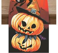 Halloween Linen Table Runner, Evil Pumpkin Black Cat Witch Bat Table Runner, Creepy Scary Runner, Halloween Seasonal Holiday Farmhouse Home Party Indoor Kitchen Dining Table Decoration, 14" x 72"