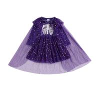 Halloween Little Girl Dress Pumpkin Face Print Long Sleeve Crew Neck Tulle Patchwork A-Line Dress with Shawl Kids Dress Girl (Purple, 18-24 Months)
