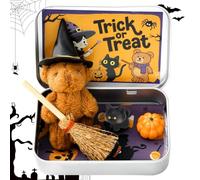 Halloween little Worry Bear Hug in a Box, Bear Gift in a Tin, Hallóween Trick or Treat Gifts Bags, Mini Plush Toys, Halloween pocket hugs for children friends