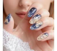 Halloween Long Press on Nails Black - 24Pcs Reusable Press on Nails Long, Premium False Nails with Glue, Easy-to-Apply Fake Nails for Daily & Party Looks (Blue)