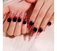 Halloween Long Sharp Fake Blood Press On Nails - Halloween Transparent Fake Nails with Dripping Blood Effect, Long Lasting False Nails for Women & Teens, Zombie, Vampire Cosplay Party Nail Art