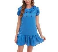 Halloween Lucy Costumes Womens Ruffle Collar Cosplay Short Sleeve Party Blue Dress S