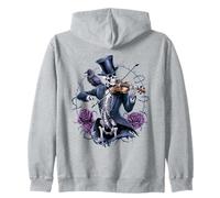 Halloween Macabre Moonlight Sonata Skeleton Violin Crow Rose Zip Hoodie