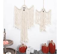 Halloween Macrame Ghost Wall Decor- Set of 2 Ghost Wall Hanging, Halloween Boho Ghost Decorations, Handmade Ghost Decor, Spooky Season Decor