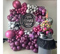 Halloween Magenta Silver Balloon Garland Arch Kit, 119Pcs Fuchsia Pink Plum Marble Purple Silver Latex Balloons with 3D Bat Spider Web for Spooky Gothic Birthday Dark Romance Wedding Party Decorations
