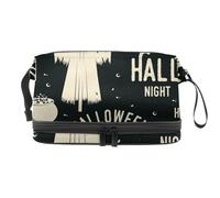 Halloween Magic Book Crow Grave Double Layer Cosmetic Bag for Women and Girls, Travel Toiletry Bag Makeup Handy Pouch Organiser Bag with Brush Compartment