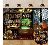 Halloween Magic Witch Photography Backdrop Halloween Magic Gauldron Bookshelf Background Spooky Retro Mid Century Vintage Hallowmas Party Decorations Banner Photo Backdrop (8X6FT (240x180cm))
