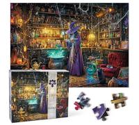 Halloween Magic Witch Puzzles 1000 Pieces Jigsaw Puzzles for Adults,Challenging Puzzles Perfect for Halloween Game Nights, Puzzle with Black Cat & Magic Books Bottles Decorations