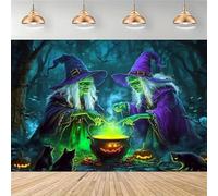 Halloween Magic Witch Tapestry Green Cauldron & Black Cat Theme Party Secret Room Backdrop Dark Style Room Decor 200x150CM