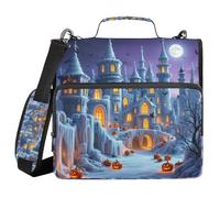 Halloween Magical Ice Castle View 1.5-Inch 3-Rings Sturdy Zipper Binder with Handle Includes Zip Pocket Portable Home Travel Safe Storage Bag for Middle School