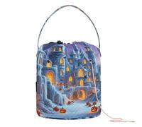 Halloween Magical Ice Castle View Crochet Yarn Bag Crochet Needle Case with Holes Travel Storage for Knitting Needle Travel Knitting