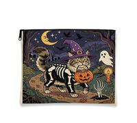 Halloween Maine Coons Cat Makeup Bag 7''x9'' for Travel Purse, Horror Kitten Graveyard Cosmetic Pouch for Women Gift, Spooky Scary Portable Canvas Zipper Organizer Toiletry Pouch