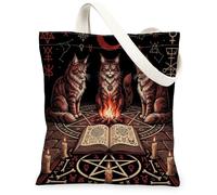 Halloween Maine Coons Cats Canvas Tote Bag for Shopping 13 * 15, Holiday Witchy Reusable Grocery Shoulder Cloth Bag for Women, Spooky Painting Gift Decoration