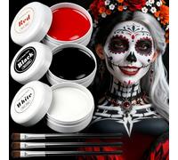 Halloween Make-Up Black White Red - 150 g Professional Theatre Make-Up Set, High Coverage Face Paints for Adults & Children, Skin-Friendly for Theatre Make-Up (Black, White, Red)