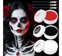 Halloween Make-Up, Black White Red Face Paint with Makeup Brush, Halloween Special Effect Make Up Set, Joker Skeleton Make-Up for Art Theatre Halloween Carnival Party Cosplay Makeup (50 g x 3)
