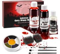 Halloween Make-Up Wounds Set with Artificial Blood, Vampire Teeth, Face