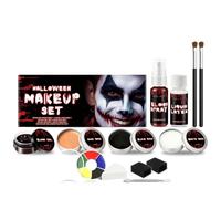 Halloween Makeup Kit 11PCS, Fake Blood, Liquid Latex, Scar Wax, Face Paint | 11PCS SFX set with fake blood spray, blood gel, liquid latex, scar wax, 6-colour face paint, brushes, sponges plus tools