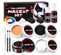 Halloween Makeup Kit, Fake Blood, White Black Face Paint Halloween Makeup | Liquid Latex SFX Makeup & Scar Wax, Face Paint Kit for Zombie Vampire Clown Makeup Halloween Costumes Cosplay Fancy Dress