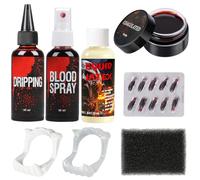 Halloween Makeup Kit, Scar Wax SFX Makeup Kit Fake Blood Set, Kit Includes Scar Wax, 6 Colors Bruise Face Body Paint Crayon, Fake Blood Spray+Dripping+Coagulated Gel, Spatula Sponges Tool (Set B)