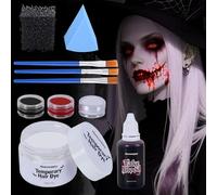 Halloween makeup Kit with Black White Red Face Paint Fake Blood & Temporary Hair Dye for Vampire Zombie Skeleton Witch Joker/Clown Devil SFX makeup
