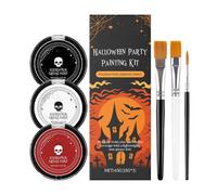 Halloween Makeup, Long-Lasting Vibrancy, 15g X 3 Pieces, Face Painting Kit with Brushes Face Paint Set, Goth White Foundation + Black Red Body Paint, Safe for All Skin Types, for All Themed Events